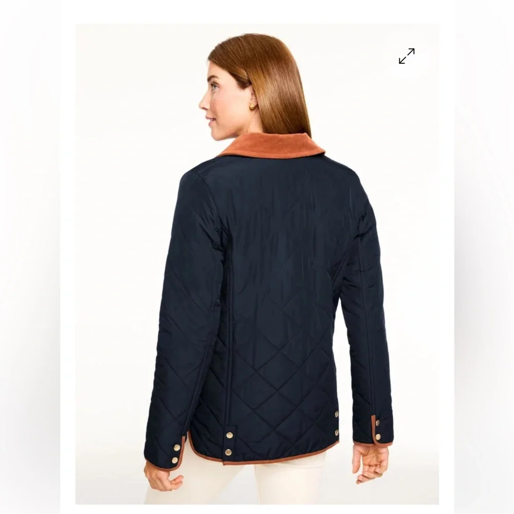 NWOT TALBOTS PLUS INDIGO NAVY BLUE QUILTED BARN JACKET CORDUROY TRIM (1X) - Picture 2 of 6